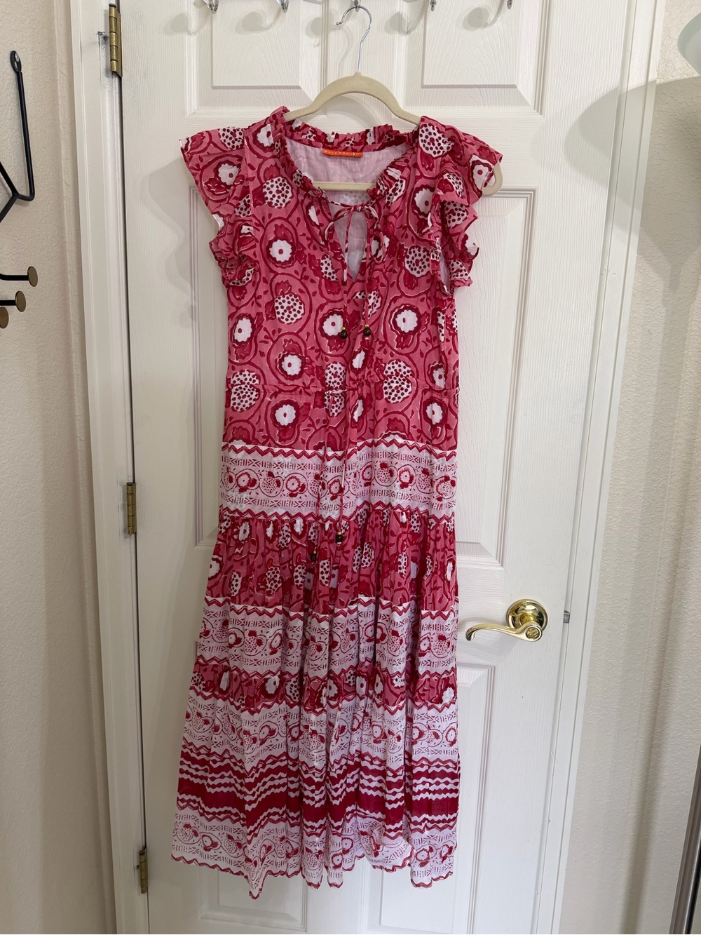 Oliphant Tuckernuck Jaipur Pink Rose Ruffle Bohemian Boho Maxi Dress Flowy